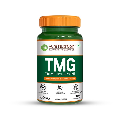 [BRSREGLQAF5R6AL5] Pure Nutrition TMG 500mg | Trimethylglycine Supplement Supports Heart Health, Homocysteine Levels, Liver Function & Cognitive Health – 30 Capsules