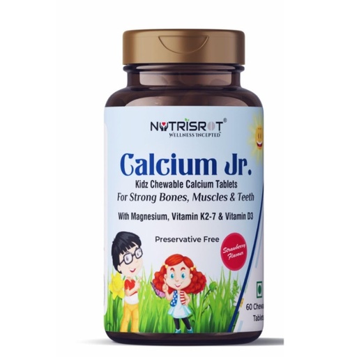 [BRSW2ED2CUMGKFDG] Calcium Jr. Chewable Calcium Tablets for Kids | Strong & Healthy Bones Strength, Muscles, Teeth & Nails with Magnesium, Vitamin K2-7 & Vitamin D3 (60 chewable tabs in Strawberry Flavour)