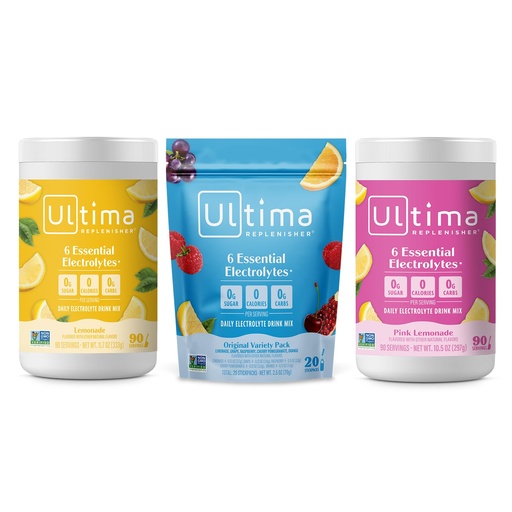 [BRSRMATQPIDWC3TH] Ultima Replenisher Electrolyte Powder Drink Mix Bundle – Sugar Free – Lemonade, Pink Lemonade, Variety-90 Servings, 20 Stickpacks– 6 Electrolytes and Minerals – Keto Friendly, Vegan, Non-GMO