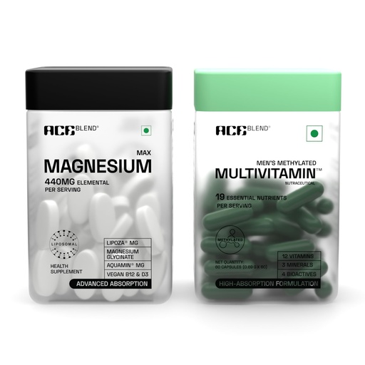 [BRSRYED5AQPAE2D7] Ace Blend Max Magnesium Glycinate + Multivitamin For Men | 1600mg Triple Complex, 440mg Elemental Magnesium | Methylated Multivitamin | Promotes Deep Sleep, Supports Immunity, & Heart Health (60 Tabs)
