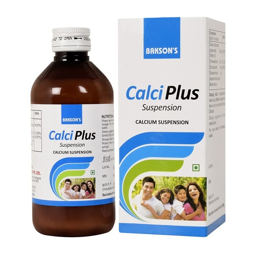 [BRSW2FATOANGOD3V] Bakson Calci Plus Suspension To Counter Low Calcium Levels & Weak Bones| Promotes Calcium Absorption, Improves Bone Health & Indigestion, 200 ml_Pack Of 2