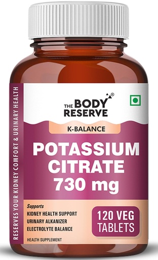 [BRSRGBIEDN7AA3IY] The Body Reserve Potassium Citrate Tablets-120, Potassium supplements for healthy kidney function pH Balance Boosts Electrolyte Levels for Hydration & wellness