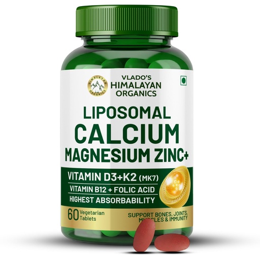 [BRSWYCABDMFBAC3G] Vlado’s Himalayan Organics Plant Based Calcium Magnesium + Zinc | Vitamin D3+k2 Supplement For Stronger Bones | Boost Immunity | Healthy Heart | Muscle Growth - 60 Veg Tablets