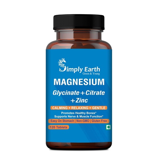 [BRSWYAY2BABWG3LF] Simply Earth Magnesium Complex supplements - 120 Veg Tablets with Magnesium Glycinate; Citrate; Oxide & added Zinc - Promotes Healthy Bones; Supports Nerve & Muscle Function