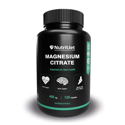 [BRSWYADRCEBGCD3B] NutritJet Magnesium Citrate Powder Capsules 400mg [120 Caps] Pure Non-GMO Supplements, Natural Sleep Calm Relax