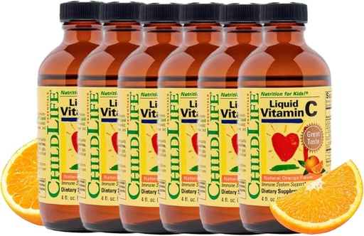 [BRSWIAADPNYQYALO] CHILDLIFE ESSENTIALS Liquid Vitamin C - Pure Vitamin C Liquid Supplement for Kids, Immune System Support, Great Taste - Natural Orange Flavor, 4 Fl Oz (Pack of 6)