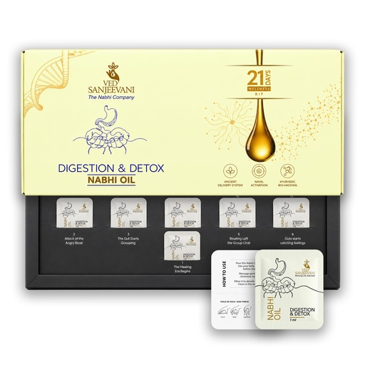 [BRSRY2Q5PIDQK2D5] Ved Sanjeevani 21 Days Wellness Kit | Digestion & Detox Nabhi Oil | Ayurvedic Belly Button Oil for Bloating, Gas, Acidity & Gut Health | Inspired by 72,000 Nadi Navel Therapy (21 days sachet)