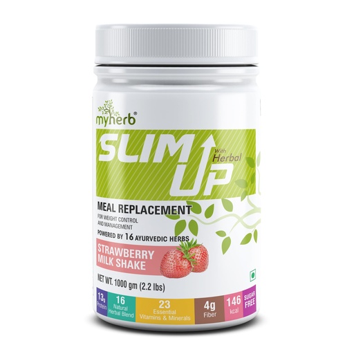 [BRSWYCT2CIDRMYA3] MYHERB Slim Up Meal Replacement Shake With 16 Natural Herbal Blend(Ayurvedic Formula) For Weight Control&Management-13.5g Protein-23 Vitamins Men&Women (Strawberry Milk Shake, 1 kg (Pack of 1))