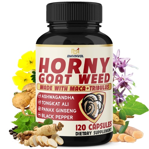 [BRSRAYD7OB5B4H3L] BMVINVOL Horny Goat Weed for Men and Women with Maca, Tribulus, Ginseng, Ashwagandha, Tongkat Ali - 120 Capsules for 4 Month Supply