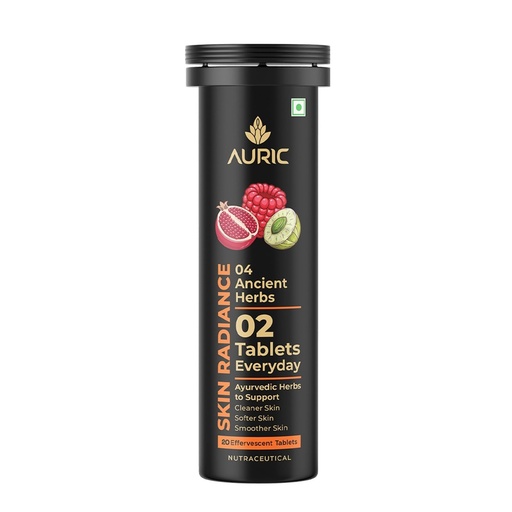 [BRSWGAYYC4CRQCA4] Auric Skin Radiance Glutathione Effervescent 20 Tablets for Skin | With Biotin, Amla, Pomegranate & Grape Seed Extract | Mixed Berries Flavour | Shine 365