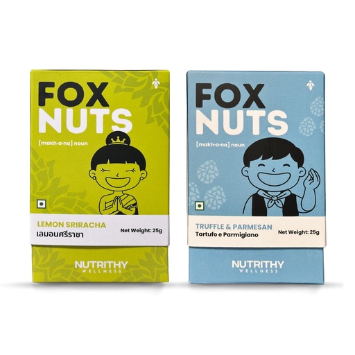[BRSRYZ35CMHGM3DV] Nutrithy Wellness Fox Nuts (Makhana), Lemon Sriracha & Truffle Parmesan, Combo Pack, 25g Each