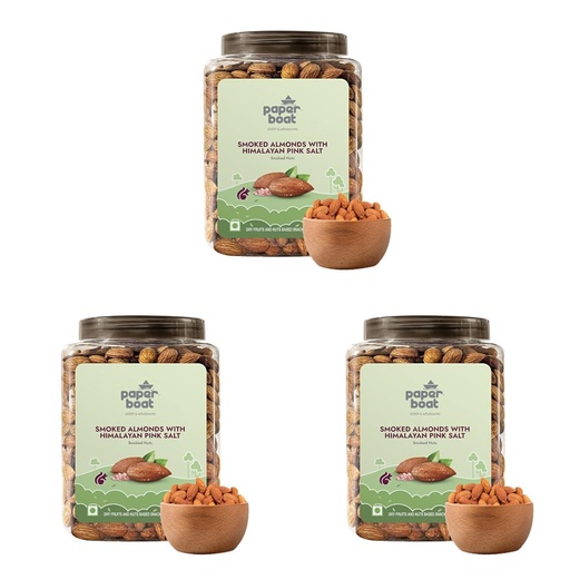 [BRSRYZAODN7A4DQ3] Paper Boat Premium Smoked and Roasted Almonds Himalayan Pink Salt, Healthy Snack - Salted Badam, Reusable Jar 1Kg (Pack of 3)