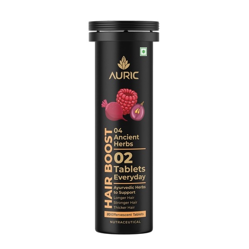 [BRSWGAYEBV7WG3A7] Auric Hair Boost Effervescent Tablets 20 Count | Ayurvedic Formula for Hair Fall Control | Biotin, Zinc, Beetroot & Grapeseed Extracts & Herbal Extracts | Hair Growth & Strength Support