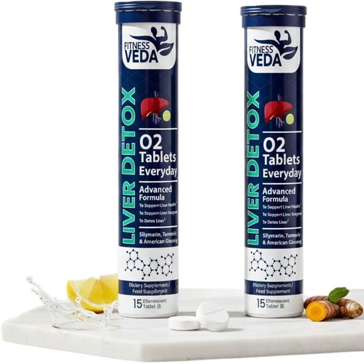 [BRSRECQEBN6GGGTB] Fitness Veda Liver Detox Effervescent-Pack of 2 | Fatty Liver Health Supplement | Milk Thistle With American Ginseng | Drop, Dissolve, Fizz & Drink | Advanced Ayurvedic Formula for Liver Health – 15 Tablets Each
