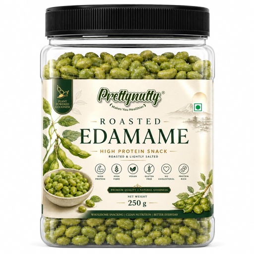 [BRSRYZL5CR6AGCI7] PrettyNutty Roasted Edamame, 250 g | High Protein Plant-Based Snack | Crunchy Roasted Soybeans | Rich in Dietary Fibre | Ready-to-Eat Healthy Snack | Vegetarian | Resealable Pack