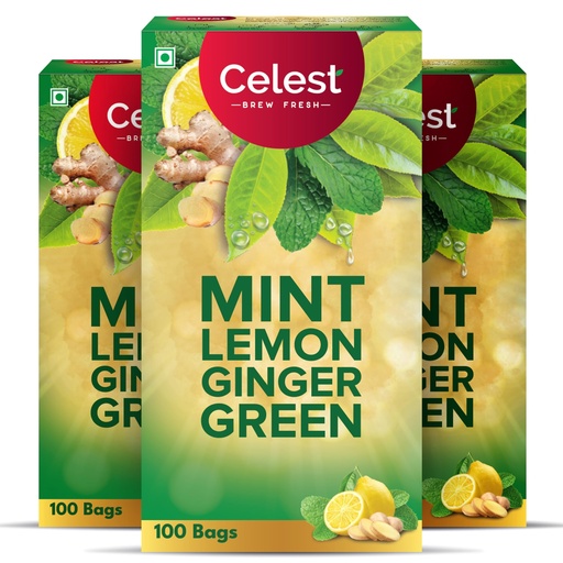 [BRSRA2Y7CAIQ4HYV] Celest Ginger, Mint & Lemon Green 100 Bags | Ginger, Mint Lemon Green Tea | Pack of 3