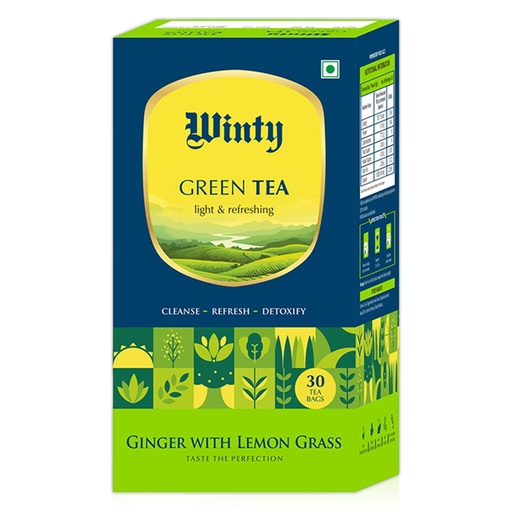[BRSREGL4B4PRYC3K] Winty Ginger Lemongrass Green Tea 30 Tea Bags | Wellness Brew | Rich in Antioxidants | Aromatic Blend | Herbal Tea for Natural Detox
