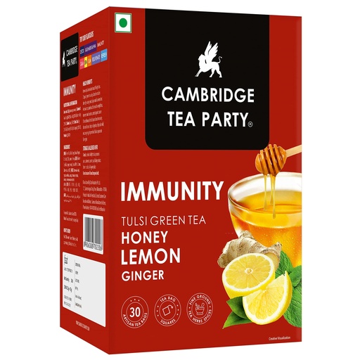 [BRSWGBI2AACQGEI4] Cambridge Tea Party Immunity 30 Tea Bags, Honey Lemon Ginger Tulsi Green Tea - 75 Gm