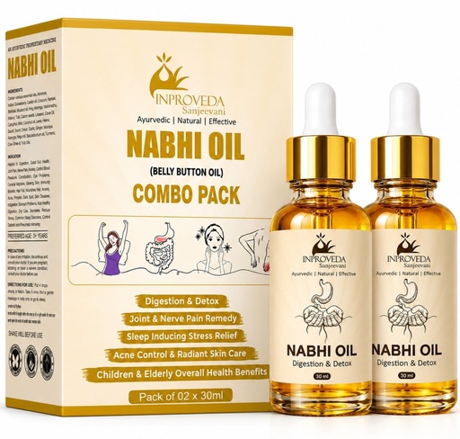 [BRSRGCQCBAPAOCDJ] Nabhi Oil | नाभि तेल 30ml (Pack of 02) | Ayurvedic Multi Benefit Belly Button oil | For Digestion & Detox, Sleep-Inducing Stress Relief, Acne Control & Joint Comfort | 60ml