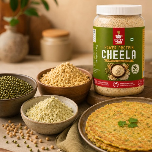[BRSRYZQ7CQIWOF3L] Nutty Yogi Power Protein Cheela - 1.2kg | 26g Protein Per 100g | Ready in Under 10 Minutes | Naturally Gluten-Free | No Added Sugar & Preservatives | Made With Real Whole Grains