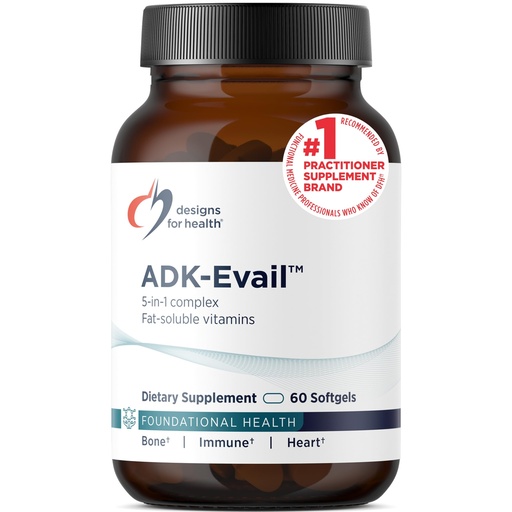 [BRSWYHAFPIMWYHQ3] Designs for Health ADK Evail - 5000 IU VIT D3 with Vitamins A, E (Annatto Gamma Delta Tocotrienols), K (K1 + K2) - Fat Soluble Vitamin D Complex - Bone + Immune Support - Non-GMO (60 Softgels)
