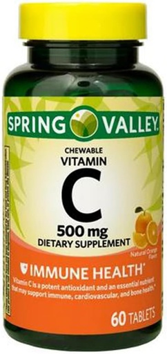 [BRSROAQZPIIGGCT5] Vitamin C Immune Health Dietary Supplement Chewable Tablets, Orange, 500 mg, 60 Count