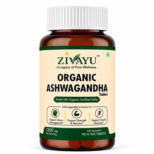 [BRSRYFARAEAQ2YA3] Organic Ashwagandha Tablets 1200mg (600mg x 2 Per Serving) - Supports Stress & Anxiety Relief, Sleep & Muscle Recovery - USDA & India Organic Certified - Heavy Metal Tested - 90 Tablets