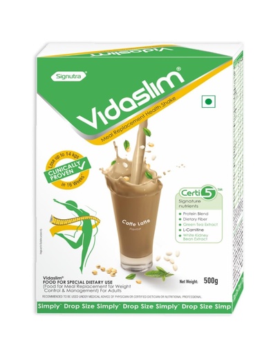 [BRSREZTRCEMBACY7] Vidaslim Caffe Latte 500g - Protein Powder For Men & Women Weight Control & Management | Clinically Proven Meal Replacement Protein Health Shake | No Added Sugars | 22.8g Protein Per Serve | Green Tea & White Kidney Bean Extracts