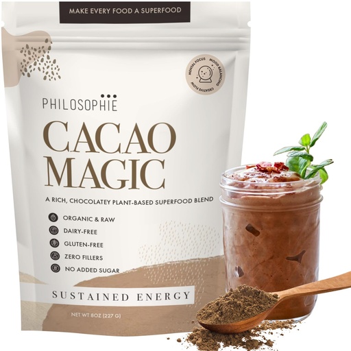 [BRSWIGANC4PACGDA] Philosophie Organic Cacao Magic Superfood Blend – Plant-Based Protein Powder with Raw Cacao, Reishi Mushroom & Maca Root – Unsweetened Vegan Chocolate Supplement, 32 Servings