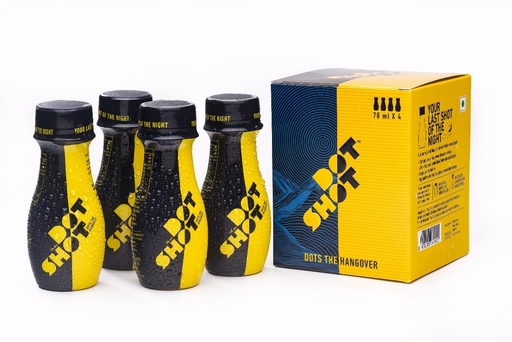 [BRSWKHYOOIIGODDO] DOT SHOT Anti Hangover Shot for After Party Recovery | 100% Vegan Liver Detox Drink | Clinically Proven Shots with Turmeric, Vitamins & Electrolyte | No Side Effects | Pack of 4