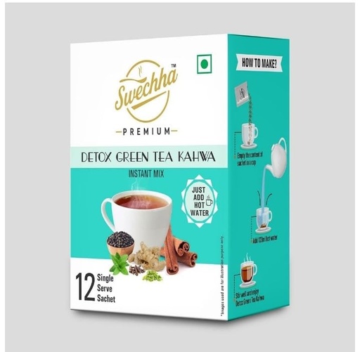 [BRSREEIKOEIW2E37] Swechha Premium Detox Green Tea Kahwa, Instant Mix with Herbs and Spices, 12 Sachets