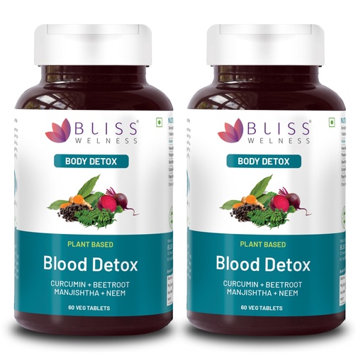 [BRSRGEA6AQFQYC3X] Bliss Welness Blood Detox | Curcumin Beetroot Manjistha Neem Extract | Blood Purifier Acne & Pimple Control Radiant Skin Anti Bacterial Ayurvedic Herbal Supplement (2 Month Pack (120 Tablets))