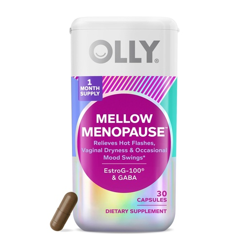 [BRSRAEARCIMBGFLK] OLLY Mellow Menopause Supplements for Women, Supports Hot Flashes, Vaginal Dryness & Occasional Mood Swings,* Estro-G100®, GABA, Vegan Capsules, 1 Month Supply - 30 Count