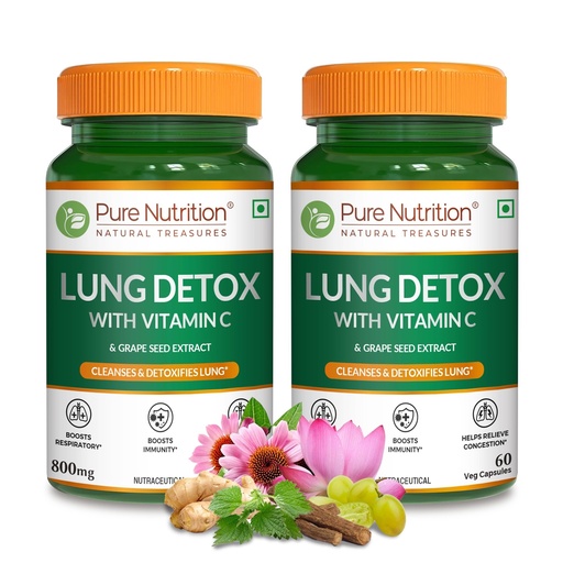 [BRSRMHQQDIFRGELJ] Pure Nutrition Lung Detox Supplement - 120 Veg Capsules (60x2) | Quercetin, Vitamin C, Nettle, Vasaka Leaf, Lotus, Licorice & Ginger | Supports Lung Cleansing, Respiratory Health & Immune Defense | 100% Herbal Formula