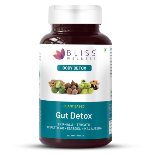 [BRSRACYZAB5AYG3L] Bliss Welness Gut Detox | Trikatu Isabgol Triphala Avipattikar Kalajeera | Health Cleanse Purify | Stomach Cleanse Purify Digestion Metabolism Toxin Removal Acidity Gas Control Supplement - 120 Vegetarian Tablets