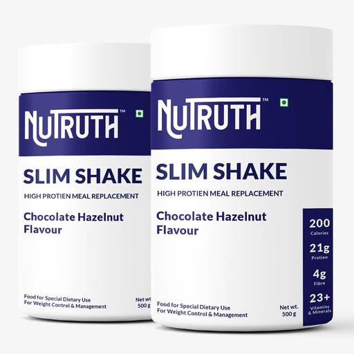 [BRSRMZ36PMAWMFD7] High Protein Meal Replacement Chocolate Hazelnut Flavoured Slim Shake | 21 Gm Protein/Serving | Weight Control & Management Protein Shake (500 Gm) (Pack of 2)