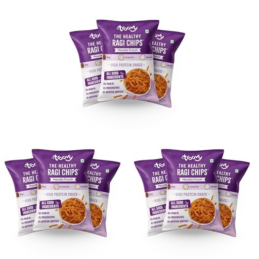 [BRSRYZAOAQBWMFA2] Troovy Healthy Masala Ragi Chips | Tasty & High Protein Snacks | 30% Of Protein Needs | No Palm Oil, Cholesterol or Trans Fats | 70g (Pack of 9)