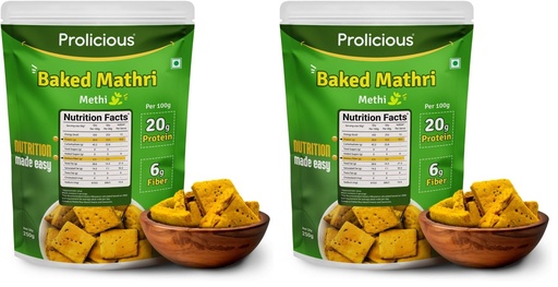 [BRSRYZAPDMBAM333] Prolicious Baked Mathri | 10g Protein, High Fiber | Healthy Weightloss Snack | No Palm Oil, No Transfat | Made with Whole Foods | 250g (Pack of 2)