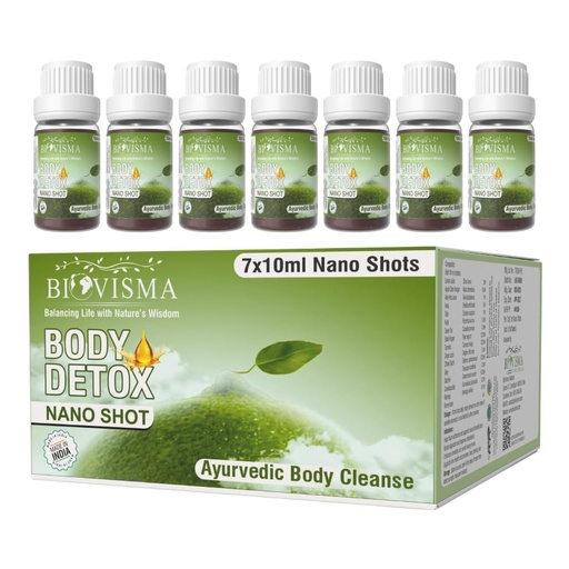 [BRSRGZA5CMNGYDTP] Body Detox Nano Shot | Ayurvedic Daily Cleanse Drink | Natural Body Detox, Digestion Support, Clear Skin & Immunity | 7×10ml Herbal Nano Shots | For Men & Women