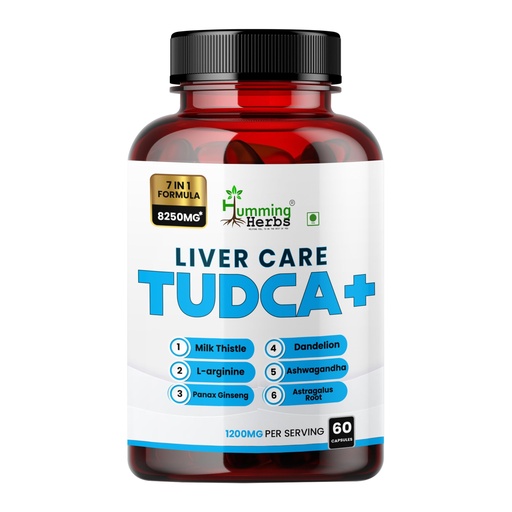 [BRSRAAADCMFGCD34] Humming Herbs Liver Care TUDCA+ | Milk Thistle, Dandelion, Ashwagandha & L-Arginine for Liver Detox, Energy, Digestion, and Immune Support | 7-in-1 Formula, 1200mg, 60 Capsules