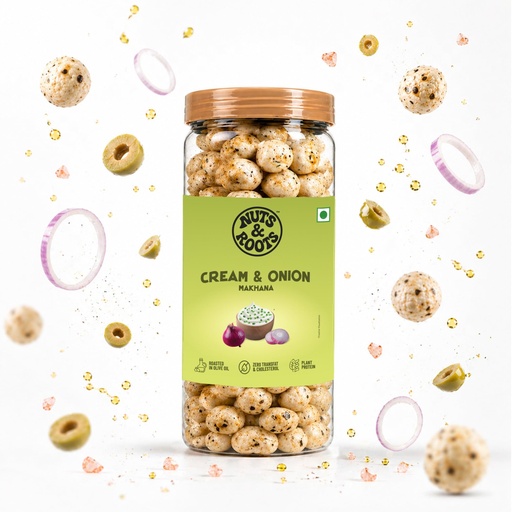 [BRSRGCTQAB5AYYA6] Nuts & Roots Cream & Onion Roasted Makhana | Roasted in Olive Oil | Plant Protein | Zero Trans Fat & Cholesterol | Healthy Snack |70g Each