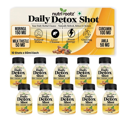 [BRSRGHYZPMPW2HTK] DAILY DETOX SHOT 60ML (1 Month Pack ) | Liver Detox Drink with Milk Thistle, Moringa, Curcumin & Bhui Amla | 8 Herb Ayurvedic Cleanse for Gut | Liver Care Juice | Gut Cleanse | Improves Probiotic Activity, Gut Health & Digestion | Herbal Detox Drink