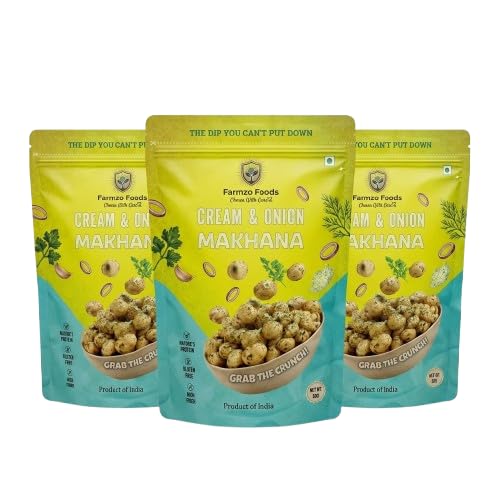 [BRSRYYIZDIHBUCQ3] Farmzo Foods Cream & Onion Makhana | Pack of 3 X 50G | Crispy Roasted Fox Nuts | 150G