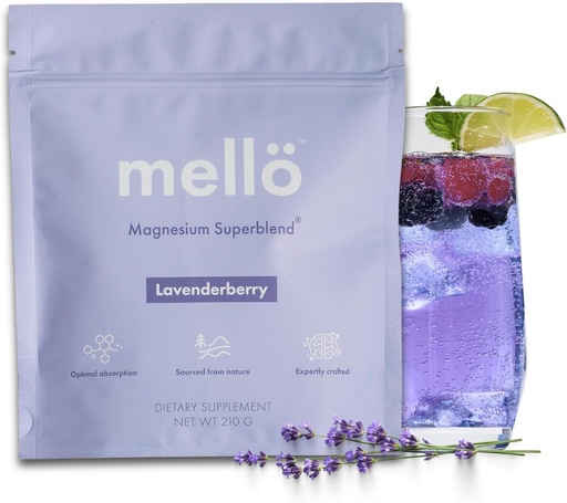 [BRSRMHT3BYGRGCDF] mellö Magnesium Supplement Superblend Powder - Magnesium Glycinate with L-Theanine, GABA, and 70 Trace Minerals - Supports Sleep, Relaxation, Balanced Energy - Lavenderberry Flavor, 30 Servings