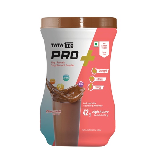 [BRSROHT2AF7GYAL5] Tata 1mg Pro+ Soy Protein Supplement Powder- High Protein for Muscle & Bone Strength, Overall Fitness, and Energy with 23 essential nutrients,Low Fat & No Added Sugar,Chocolate Flavour