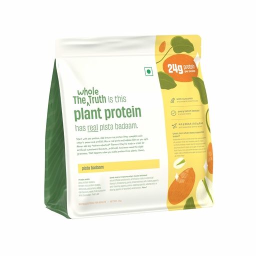 [BRSREFDQBV7BEGT5] The Whole Truth Plant Protein Isolate 1 KG (2.2 lbs) | Pista Badaam | 24g Protein/Scoop | Real Ingredients | Clean Recipe | No Added Flavours | Pea & Rice Isolate | Easy to Digest