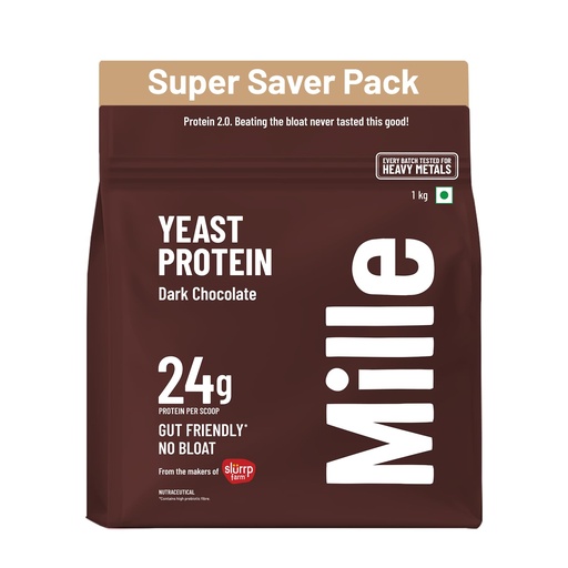 [BRSRYZQ7DN6BMDLU] Mille Dark Chocolate Yeast Protein Powder (NEW LAUNCH) | 24g Protein/Scoop | NO BLOAT | NO Added Sugar | Fermented Yeast Protein Powder | Vegan | Has All 9 Essential Amino Acids | No Adulteration | 1kg