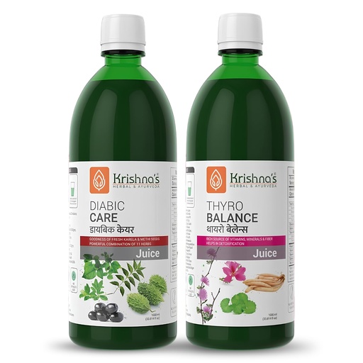[BRSRYFA3BUNQ42TG] Krishna's Diabic Care Juice & Thyro Balance Juice Combo With Goodness of Methi, Amla, Karela, Jamun & 20+ Herbs for Sugar, Metabolism & Thyroid Wellness - 1000 ml Each (Combo Pack of 2)