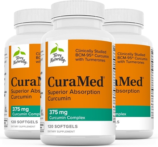 [BRSWYHARDJ7BEDYY] Terry Naturally CuraMed 375mg - Antioxidant Supplement for Brain & Immune Health Support - Dietary Supplement with Curcumin & Turmeric Essential Oil - Herbal Liver Support - 120 Softgels (Pack of 3)