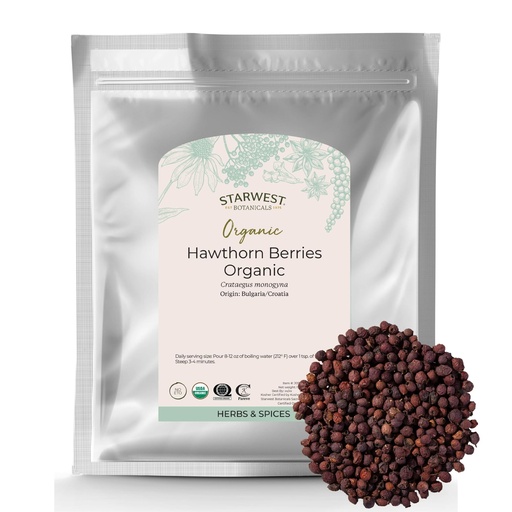 [BRSWICAICEOQIFDO] Starwest Botanicals Organic Hawthorn Berries Whole - Dried Loose Leaf Herb for Tea, Jam, & Herbal Extracts, Natural Digestion Support, Certified Kosher, Non-GMO - Bulk 1 lb Bag